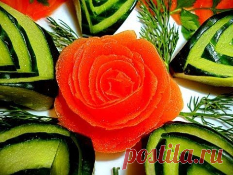 Роза из помидора. Украшения из овощей. Цветы из овощей. Carving tomato