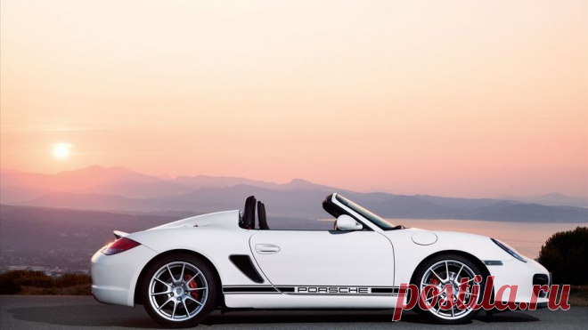 Обои boxter, white car, кабриолет, porsche, spider, панорама на рабочий стол 100469