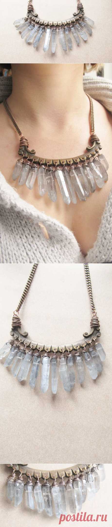 Raw Quartz Bib Necklace Wire Wrap Crystal от daniellerosebean