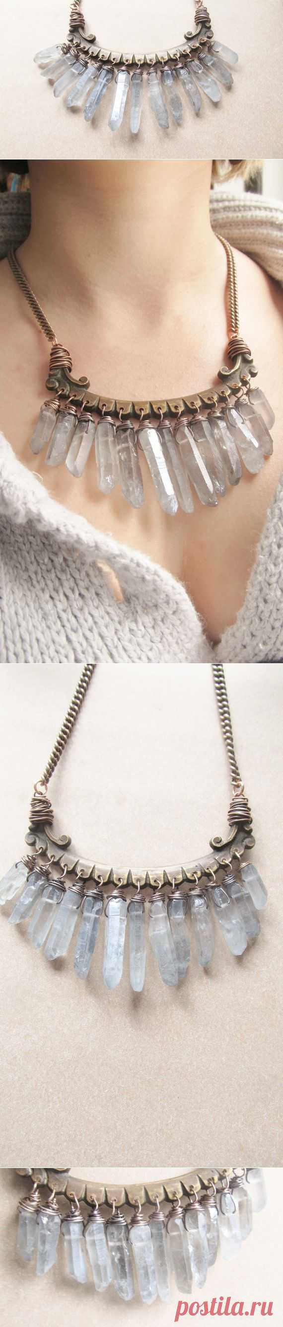 Raw Quartz Bib Necklace Wire Wrap Crystal от daniellerosebean