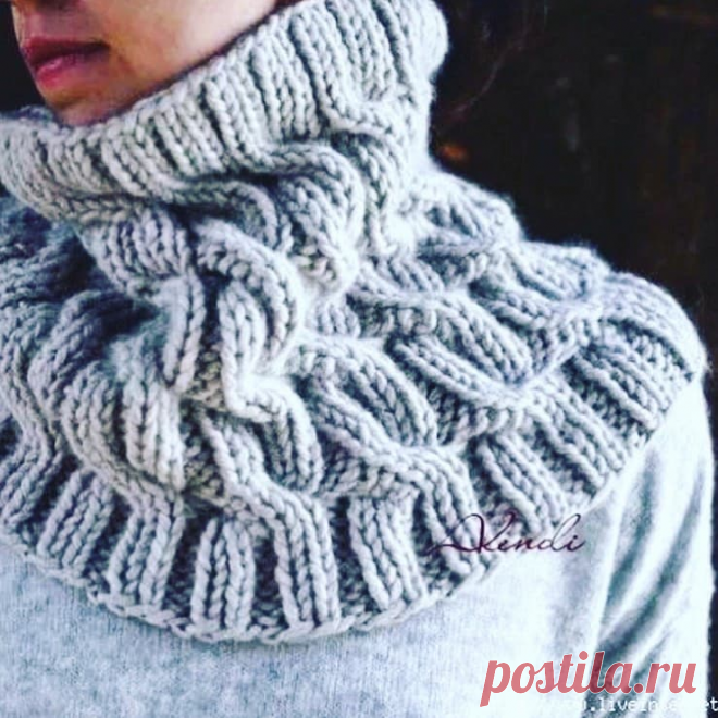 Зимний снуд с косами спицами - KNITTLY.ART