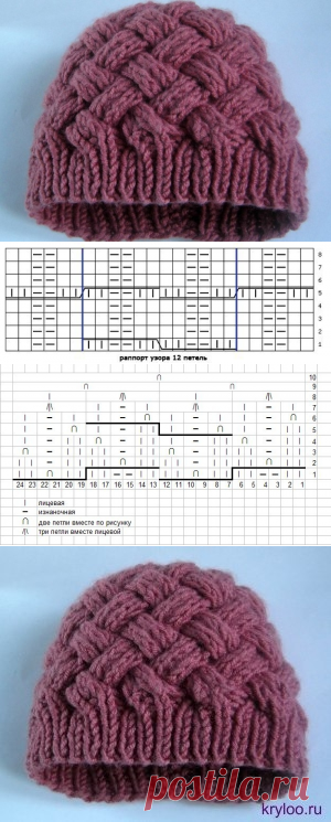 Двустороняя женская шапочка спицами 