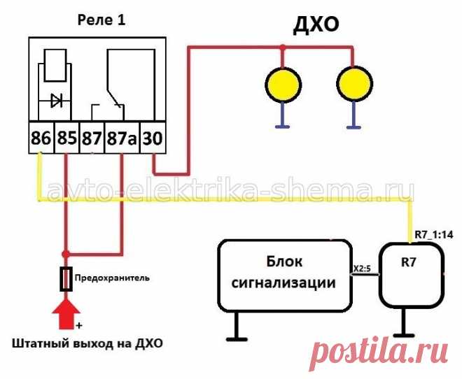 Схема и настройка управления ДХО от автосигнализации