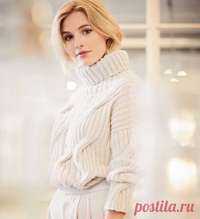 Белый свитер с «косами» из резинки - Verena.ru