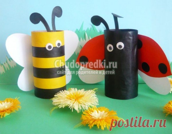 Поделки из цветной бумаги. Божья коровка и пчела.