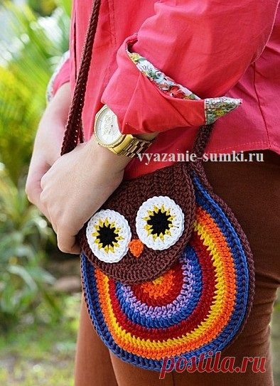 Сумочка-сова, связанная крючком, схема вязания.