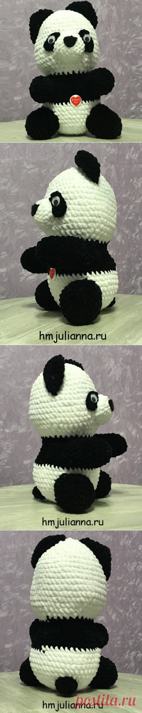 Плюшевая игрушка Панда, связана крючком из плюшевой пряжи, 30смМастерская рукоделия Анны Ганоцкой