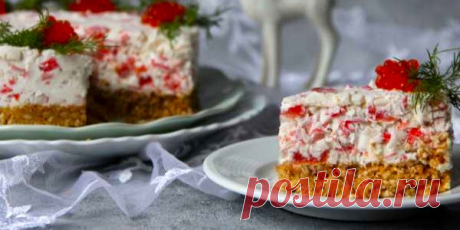 ЗАКУСОЧНЫЙ ЧИЗКЕЙК С КРАБОВЫМИ ПАЛОЧКАМИ И ТВОРОЖНЫМ СЫРОМ