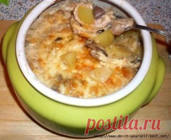 Жаркое из сердечек с грибами в горшочке или очень быстрый вкусный ужин