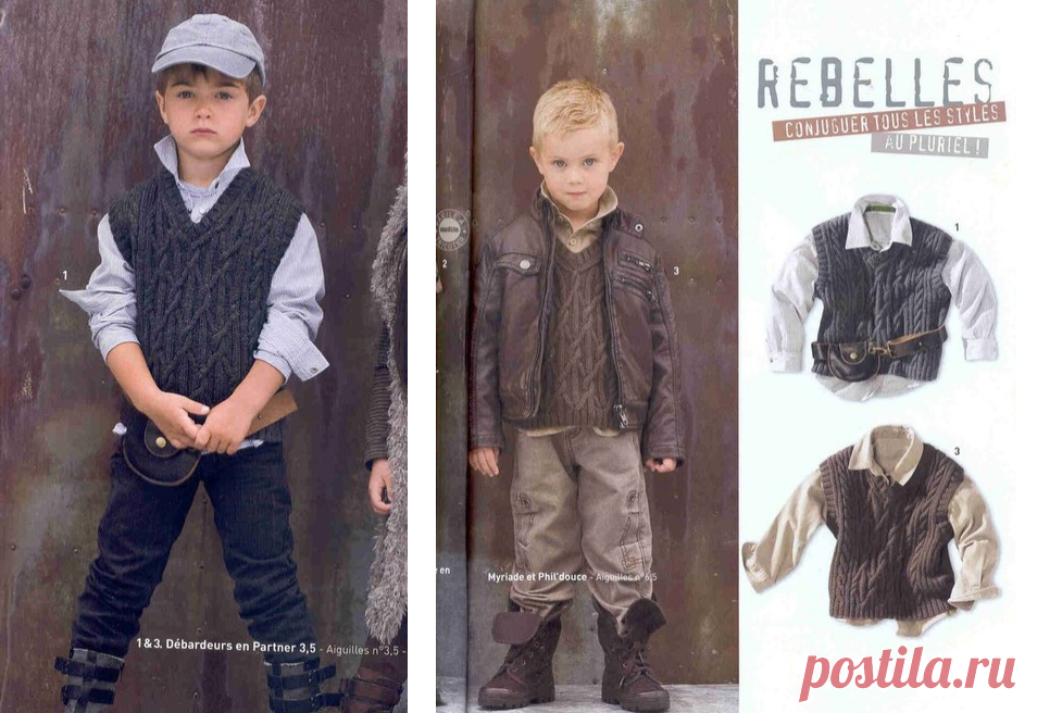 Вязаный спицами детский жилет из Phildar 10.