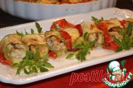 Рулетики из кабачков с сыром, курицей и белыми грибами - кулинарный рецепт