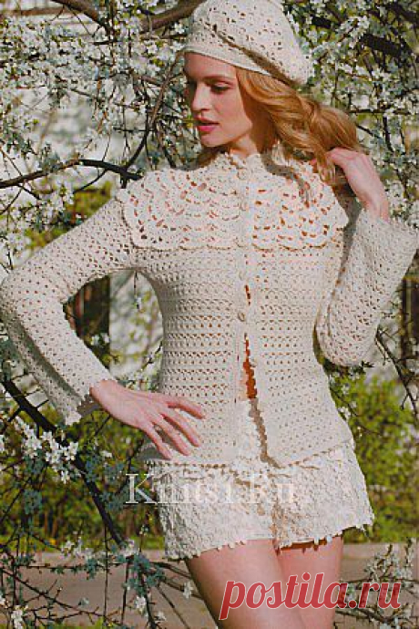 Жакет жемчужного цвета. Вязание для женщин / Жакеты / Крючком