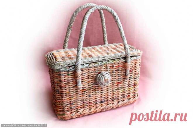 МК Плетёная корзина-сумка – HandMade39.ru Плетёная корзина-сумка из газетных трубочек – мастер-класс. Авторские работы плетёные из бумажной лозы заказать, купить, Калининград