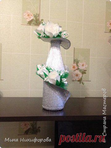 Декорирование бутылки гофрированной золотой бумагой, мастер-класс