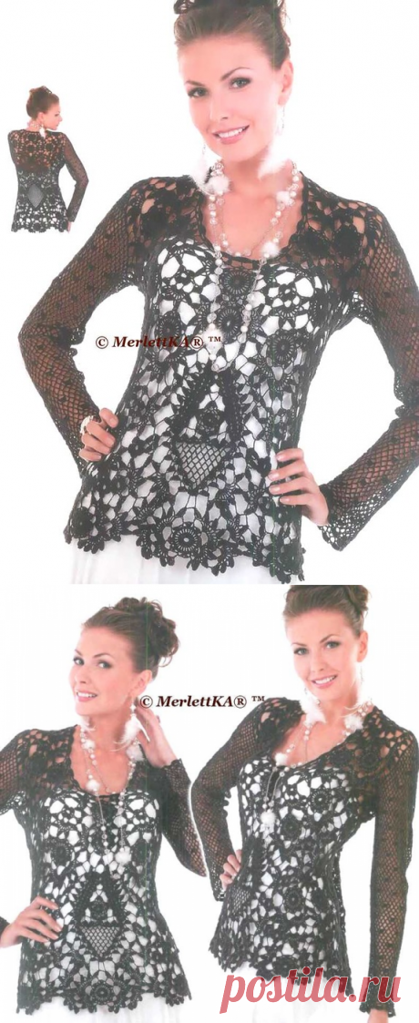 Изумительной красоты ажурный пуловер в технике гипюрного кружева - вязание крючком