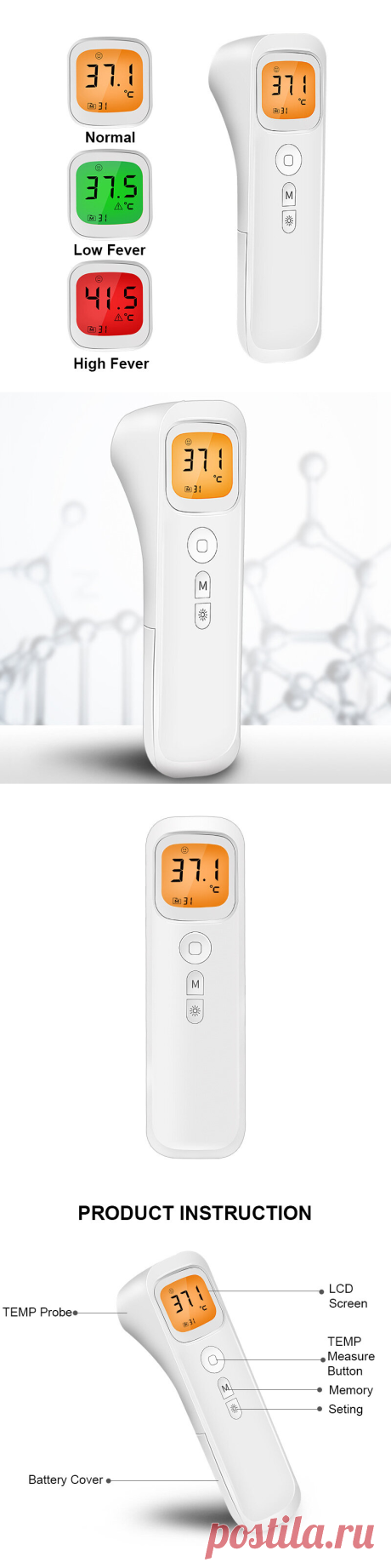 infrared non-contact forehead thermometer 3-colors lcd digital at Banggood