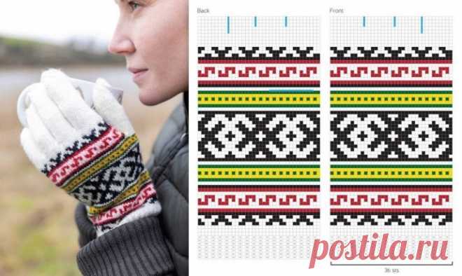 Перчатки с жаккардом Перчатки с жаккардомЭти узоры хороши и для зимних свитеров, потому что изделия получаются толстыми.
