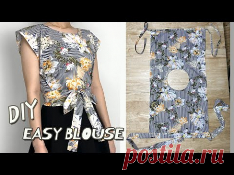 DIY Simple Wrap Top / Rectangle shirt / Summer Crop top Tutorial / For Beginner