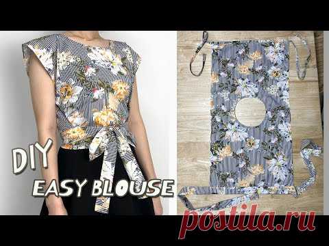 DIY Simple Wrap Top / Rectangle shirt / Summer Crop top Tutorial / For Beginner