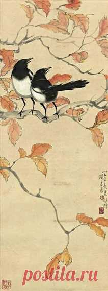Magpies on a Tree Branch, 1946 - Xu Beihong - WikiArt.org ‘Magpies on a Tree Branch’ was created in 1946 by Xu Beihong in Expressionism style. Find more prominent pieces of bird-and-flower painting at Wikiart.org – best visual art database.