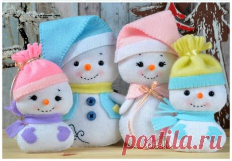 Шьем миленьких снеговичков из фетра