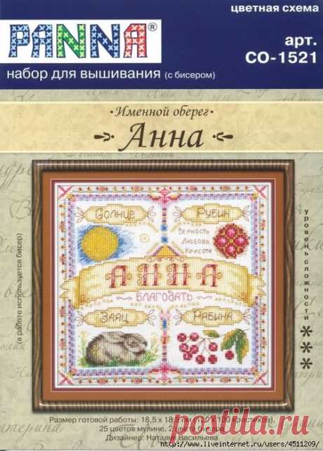 Именной оберег. Анна. Вышивка крестом.