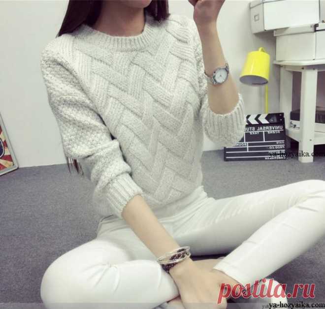 Джемпер узором ложная коса. Красивый узор для джемпера спицами