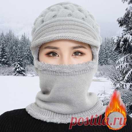 Зимняя Шапка-бини из кораллового флиса, женская шапка-шарф, теплая дышащая шерстяная вязаная шапка для женщин, двухслойная Защитная шапка | Аксессуары для одежды | АлиЭкспресс