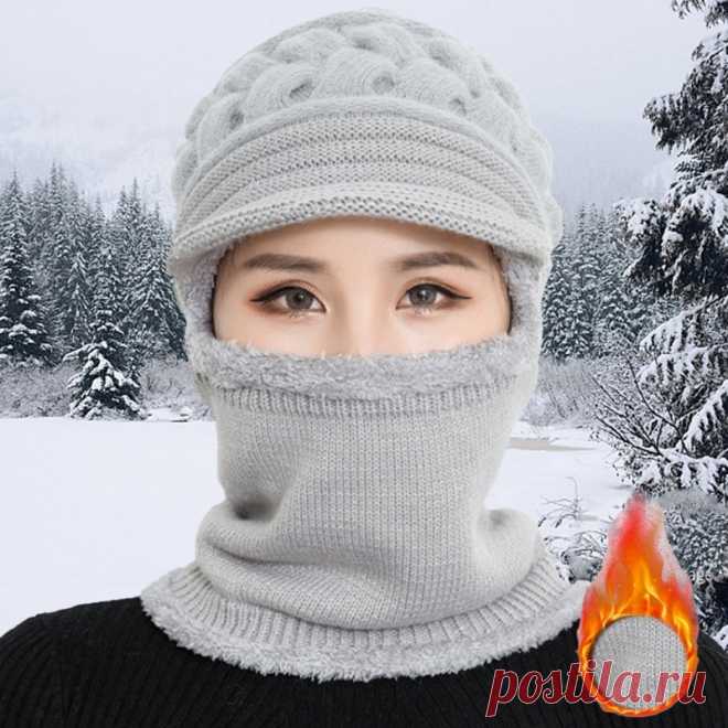 Зимняя Шапка-бини из кораллового флиса, женская шапка-шарф, теплая дышащая шерстяная вязаная шапка для женщин, двухслойная Защитная шапка | Аксессуары для одежды | АлиЭкспресс