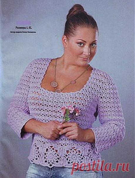 Ажурный пуловер с каймой для полных