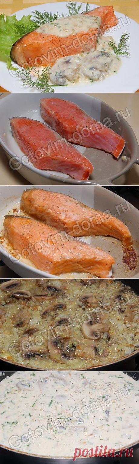 Рецепт: Семга со сливочным соусом и грибами