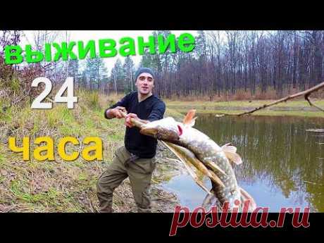 ВЫЖИВАНИЕ 24 ЧАСА,ЛОВЛЯ РЫБЫ НА ОСТРОГУ,ДЕЛАЮ ШАЛАШ,НОЧЬ В ЛЕСУ