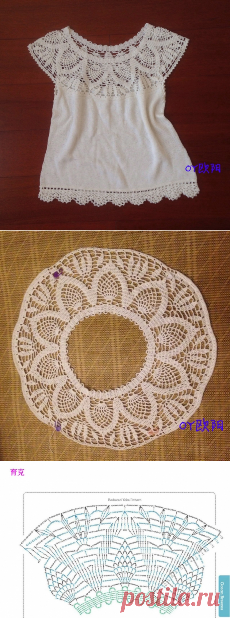 Белый топ с круглой кокеткой крючком. Топ крючком с ананасовой кокеткой |