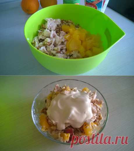Яркий солнечный салат с куриной грудкой