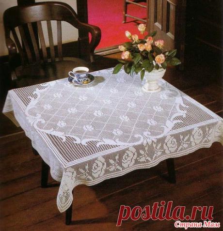 Квадратная скатерть с розами - Филейное кружево - Страна Мам