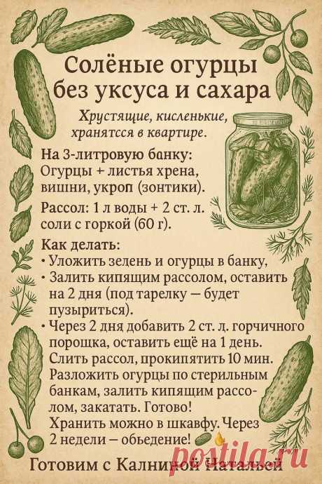 Соленые огурцы без уксуса и сахара