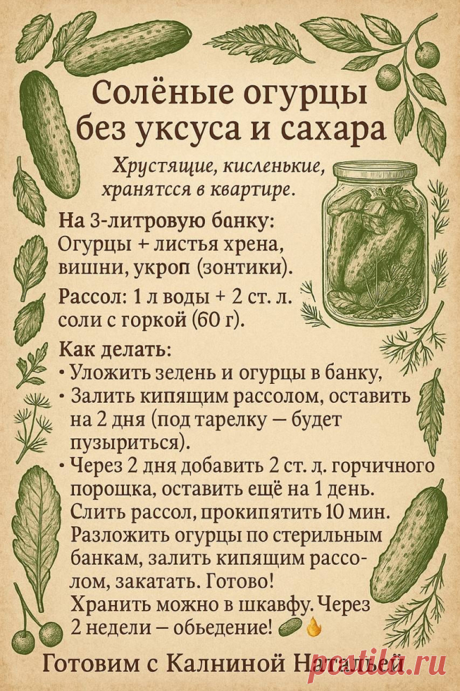 Соленые огурцы без уксуса и сахара