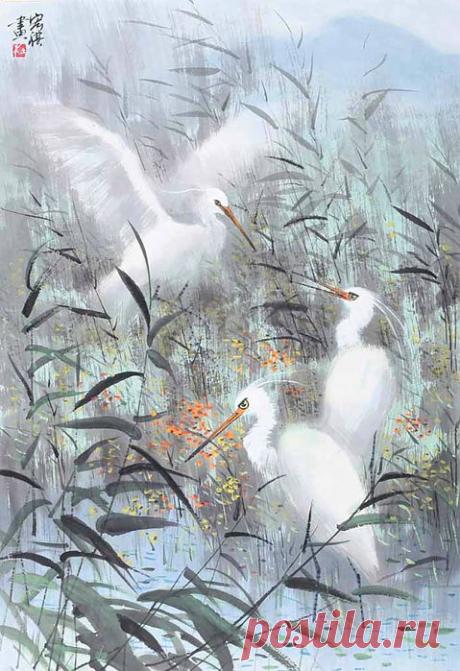 Нежные акварельки Du Hongqi.