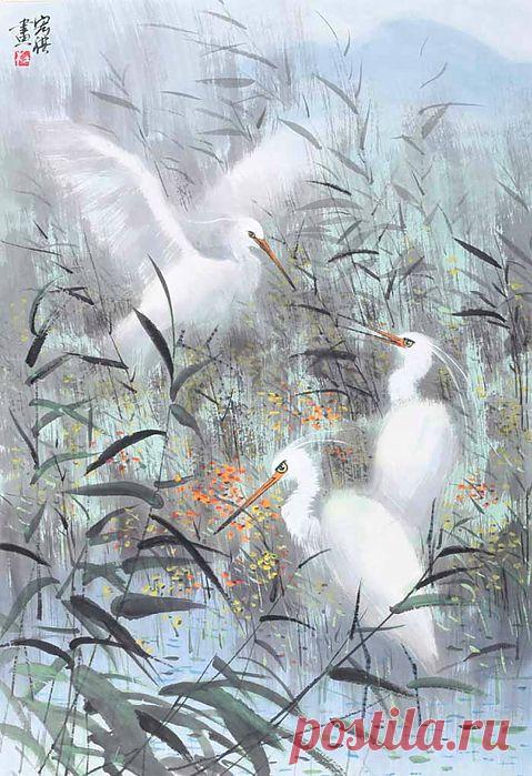 Нежные акварельки Du Hongqi.
