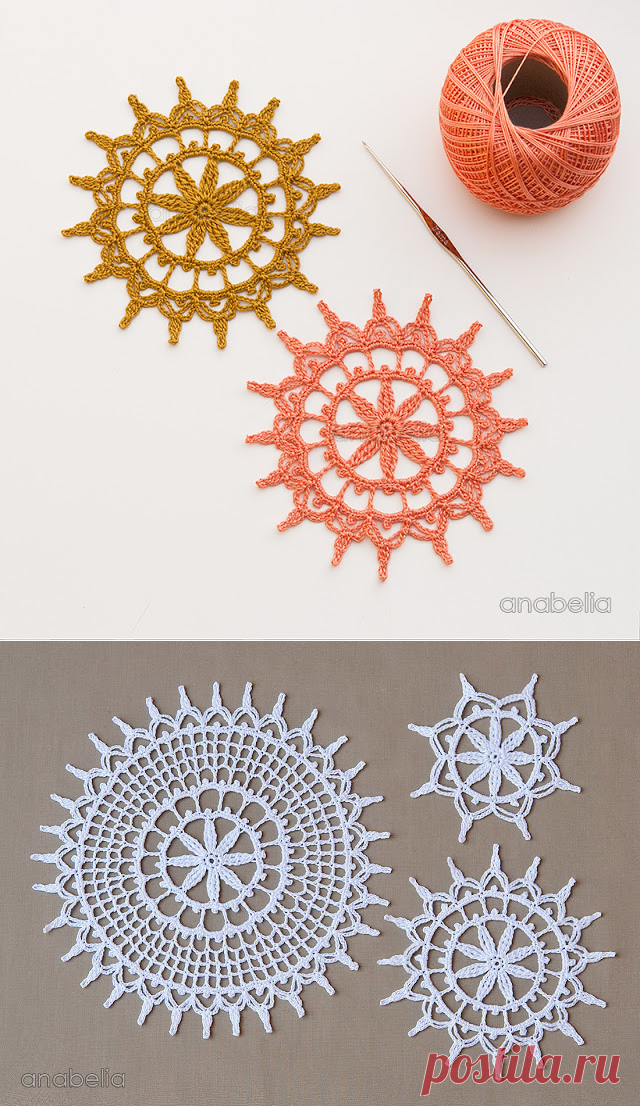 Anabelia craft design: Shabby decoration for Christmas, 3 crochet doilies in 1 pattern