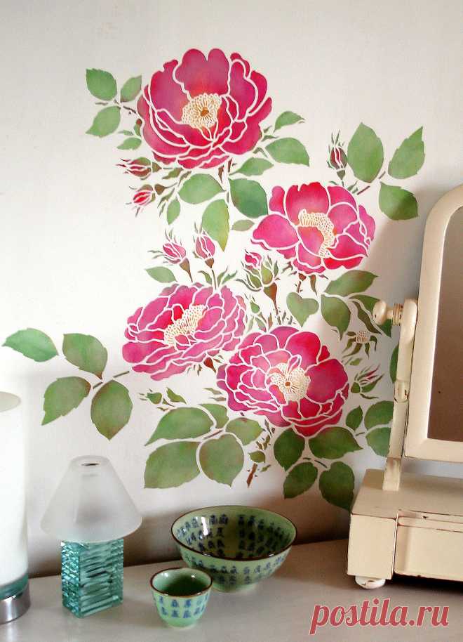 Cottage Rose Stencil - Henny Donovan Motif Beautiful full-blown cottage roses
Large botanical flower stencil
2 sheet stencil
The soft blousy, full blown Cottage Rose Stencil is a classic flower design, perfect for traditional and modern decorating schemes.

This beautiful, timeless rose stencil, inspired by classic English roses found in cottage gardens, can be used to add beautiful decorative flourishes to walls, furniture, curtains, cushions and to add designer style to ...