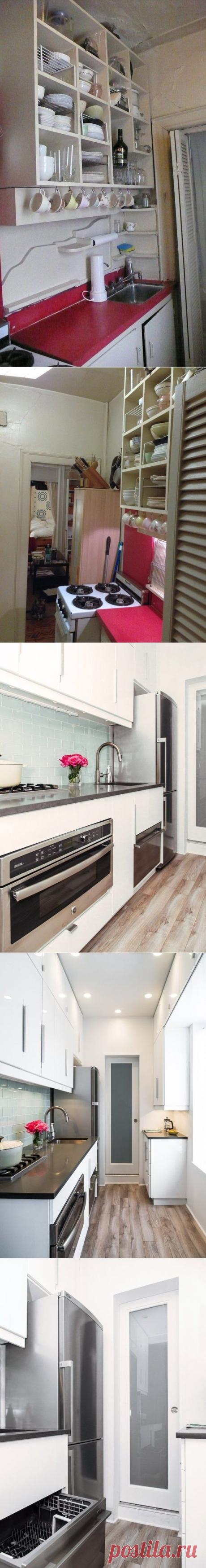 До и после: удобная кухня на четырех квадратных метрах Нью-Йорка - InMyRoom.ru
У Дженифер появилась цель — сделать кухню современной, красивой и использовать каждый ее дюйм.
Вот, что она придумала: