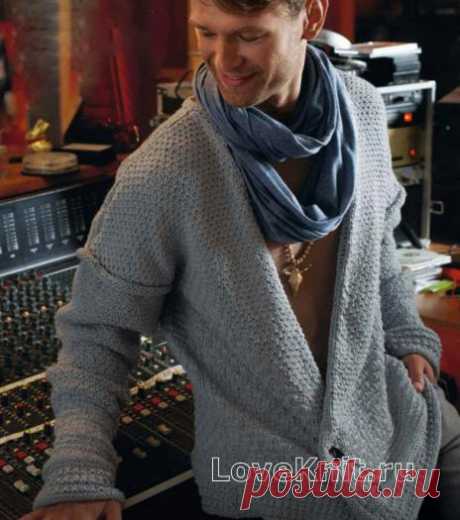 Свободный мужской кардиган с узором из снятых петель схема Для мужчин » Люблю Вязать