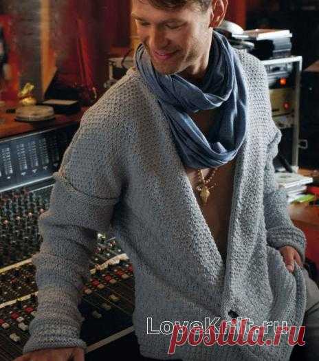 Свободный мужской кардиган с узором из снятых петель схема Для мужчин » Люблю Вязать