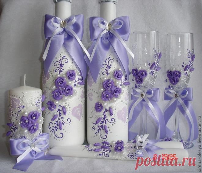 Свадебный набор " Фиолетовый гламур" - свадебные аксессуары,свадебные бокалы