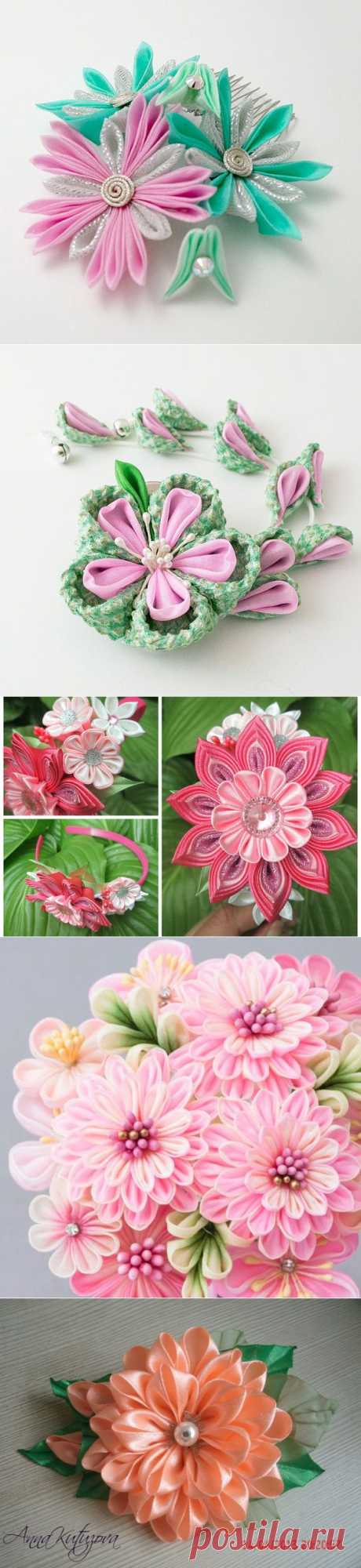 tsumami kanzashi - безумно красивые украшения из лент и ткани!