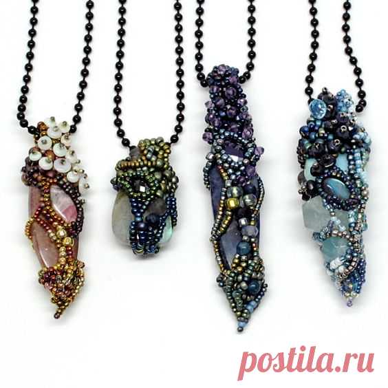 Fairy Chrysalis Beaded Pendant -- Blue Gnome