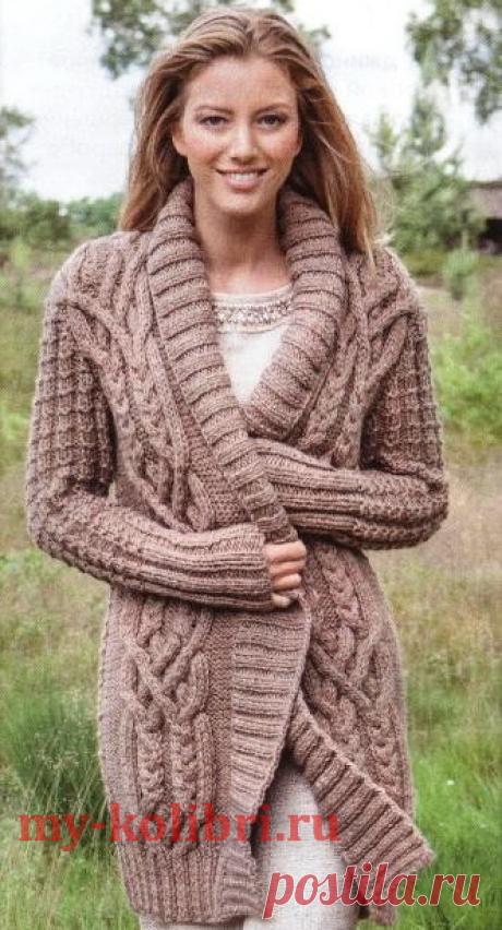 Уютный кардиган спицами с шалевым воротником - Колибри Осень – время удобных джинс и уютных вязанных кардиганов! С наступлением первых холодов так хочется