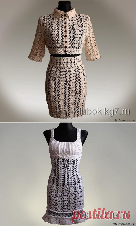 Костюм и платье одним узором свзанные крючком