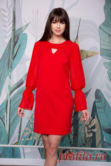 Kod:127   1915 красная помада размер 44-48, описание, отзывы Проложите свой путь, через праздничные дни, в нашем мини платье прямого силуэта.  Рукава из полупрозрачного шифона фиксируются на руке за счет прострочек эластичной тесьмой. Для правильного контура на спинке есть выточки, в средний шов вставлена молния. Пикантный вырез на спинке застегивается на пуговицу. Длина платья 88 см, длина рукава без напуска 64см.
